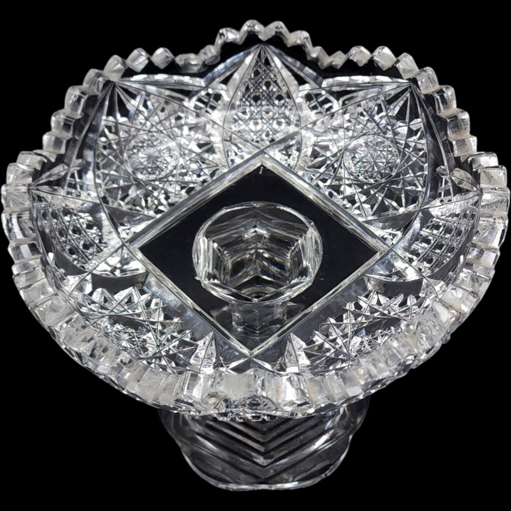 Antique American Brilliant Period Cut Glass Pedestal Compote Sawtooth Rim AS - IS