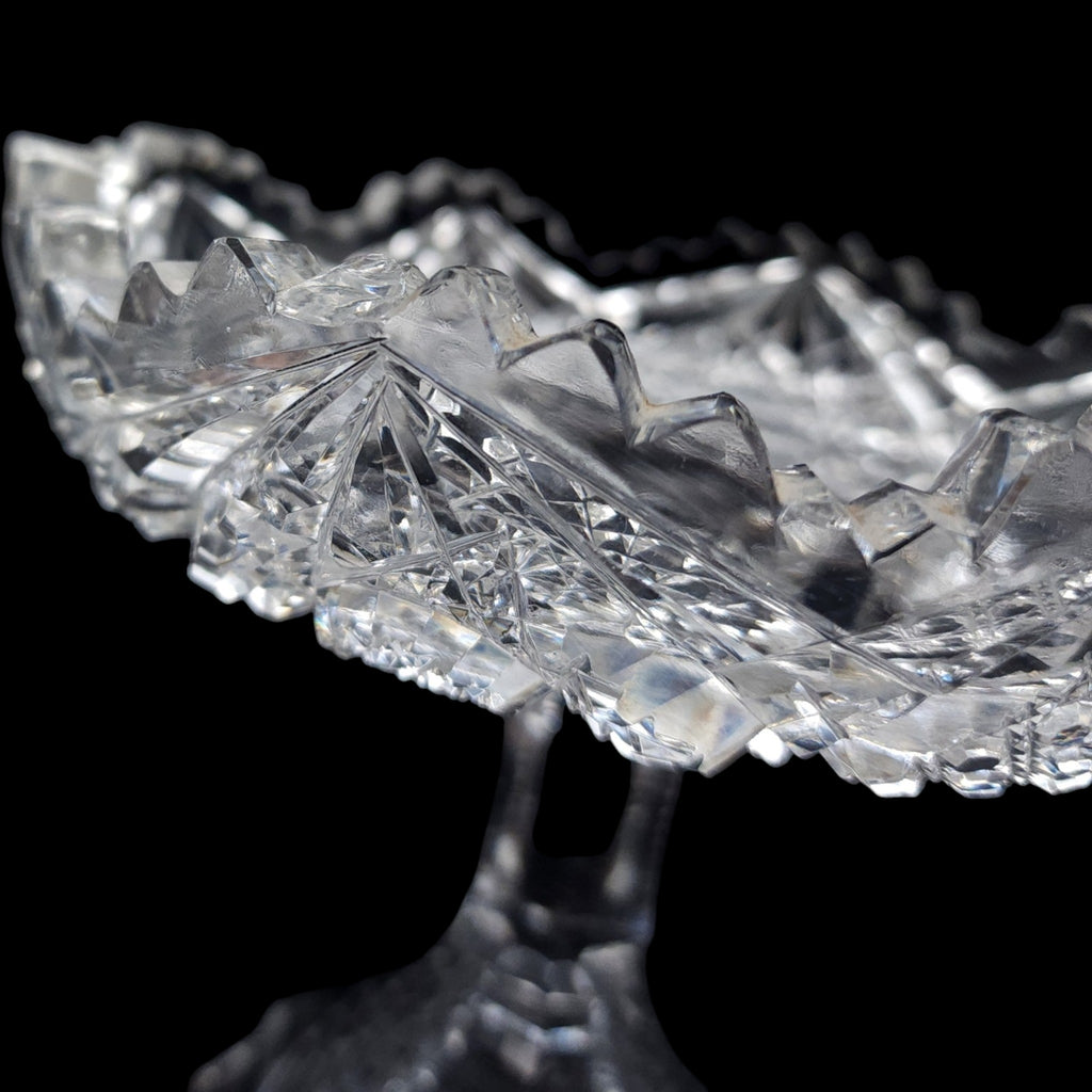 Antique American Brilliant Period Cut Glass Pedestal Compote Sawtooth Rim AS - IS