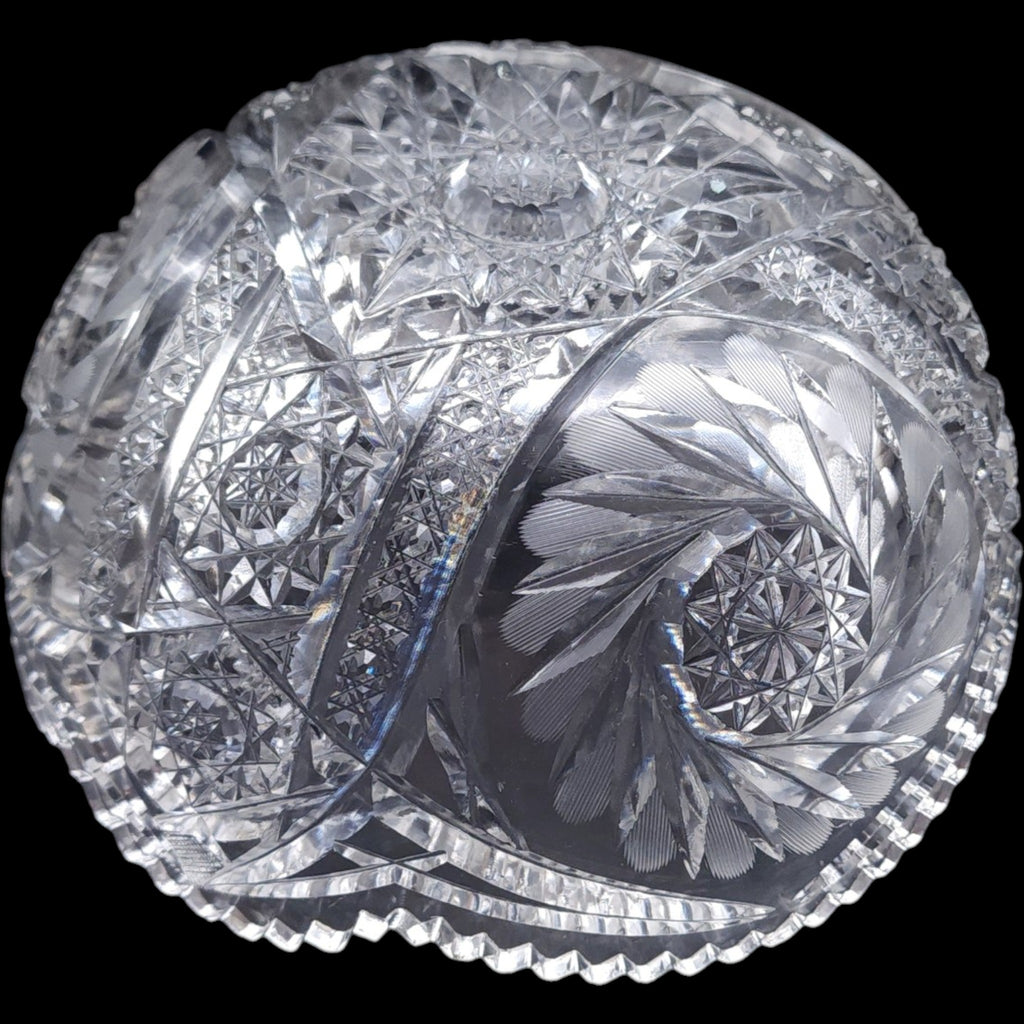 8" Antique American Brilliant Period Cut Glass Pinwheel Bowl Hobstar Pattern