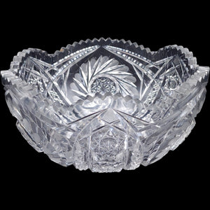8" Antique American Brilliant Period Cut Glass Pinwheel Bowl Hobstar Pattern