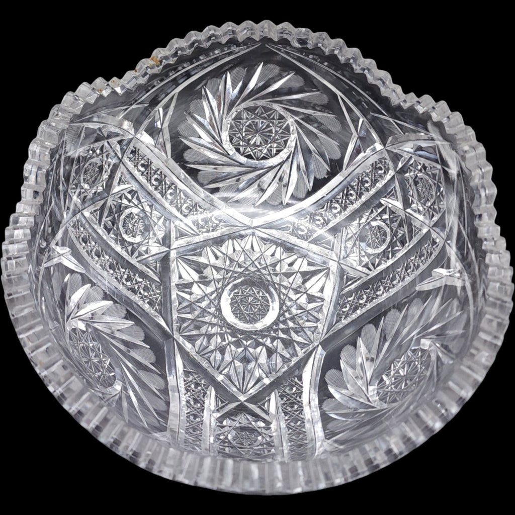 8" Antique American Brilliant Period Cut Glass Pinwheel Bowl Hobstar Pattern