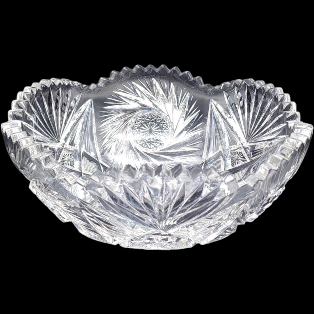 8" Antique American Brilliant Period Cut Glass Pinwheel Bowl Hobstar