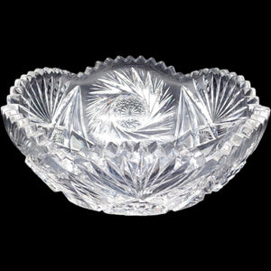 8" Antique American Brilliant Period Cut Glass Pinwheel Bowl Hobstar