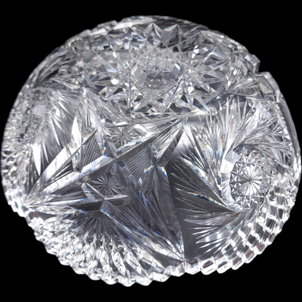 8" Antique American Brilliant Period Cut Glass Pinwheel Bowl Hobstar