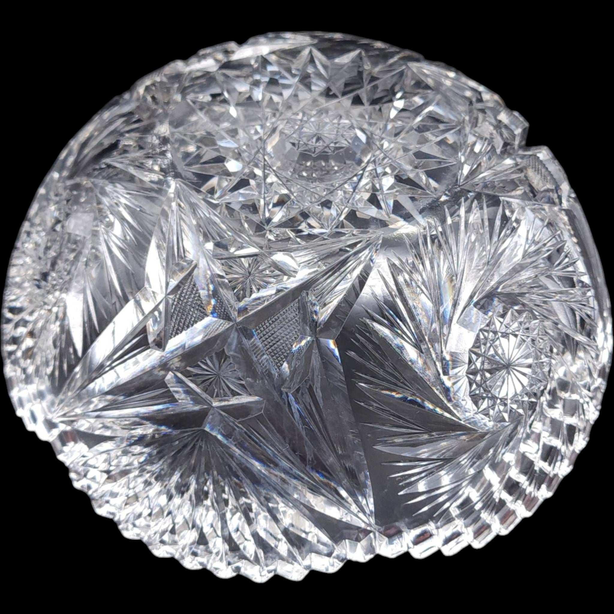 8" Antique American Brilliant Period Cut Glass Pinwheel Bowl Hobstar
