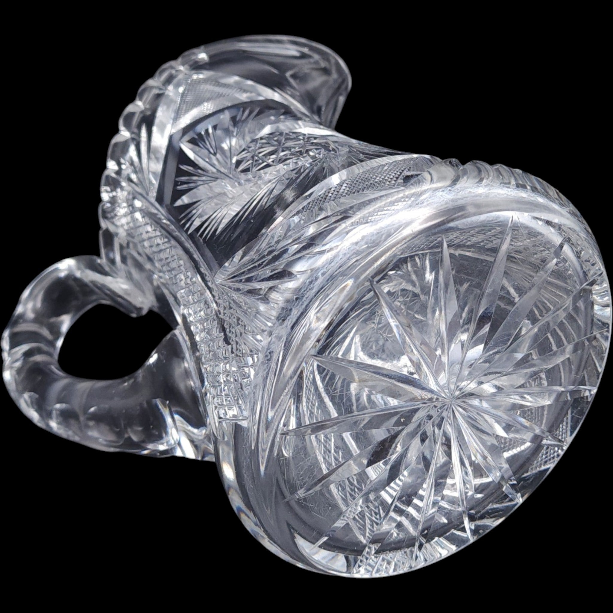 Antique American Brilliant Period Cut Glass Pitcher Geometric Pinwheel