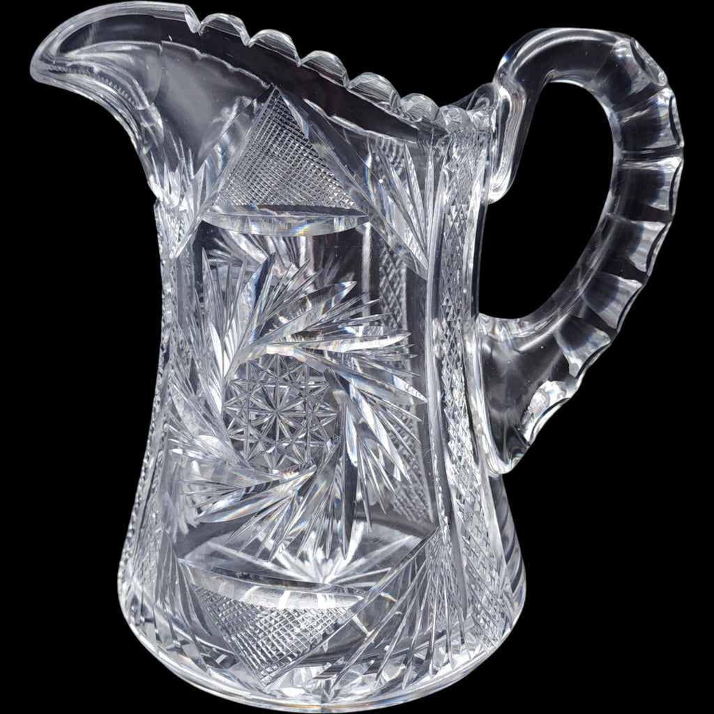 Antique American Brilliant Period Cut Glass Pitcher Geometric Pinwheel