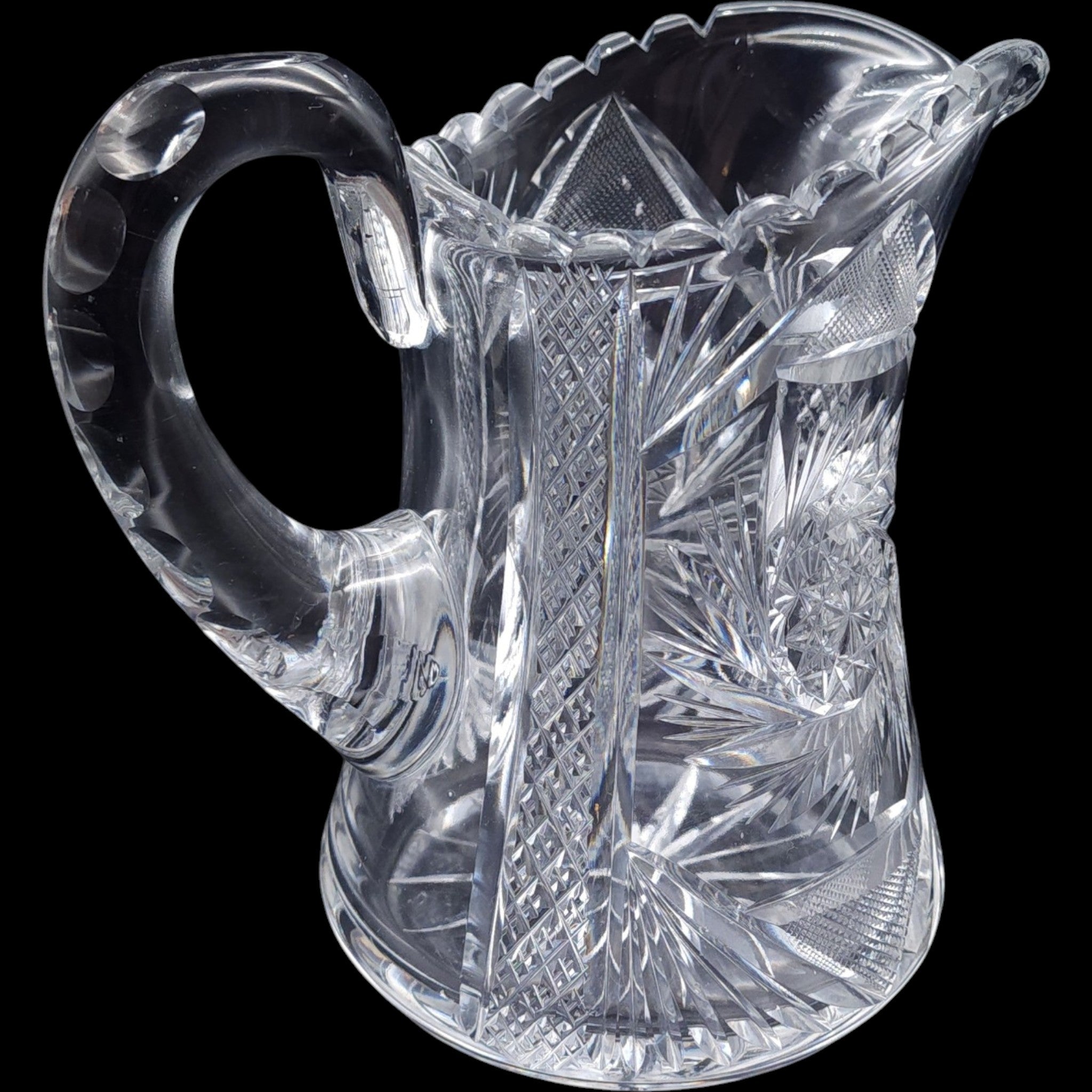 Antique American Brilliant Period Cut Glass Pitcher Geometric Pinwheel
