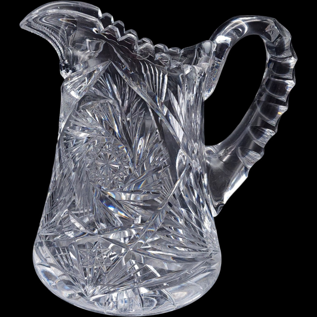 Antique American Brilliant Period Cut Glass Pitcher Pinwheel & Hobstar Pattern