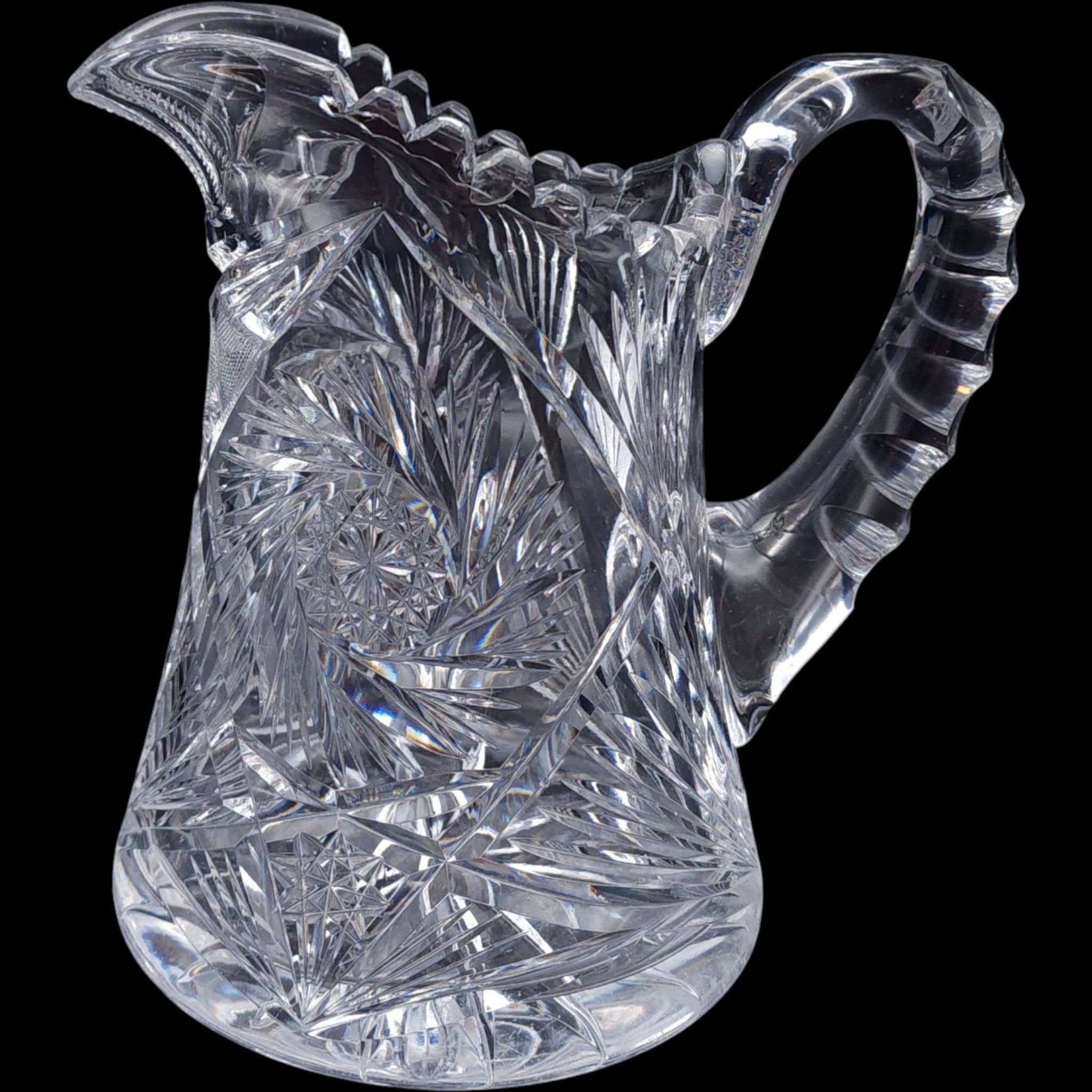 Antique American Brilliant Period Cut Glass Pitcher Pinwheel & Hobstar Pattern