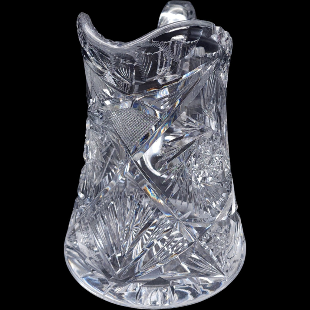 Antique American Brilliant Period Cut Glass Pitcher Pinwheel & Hobstar Pattern