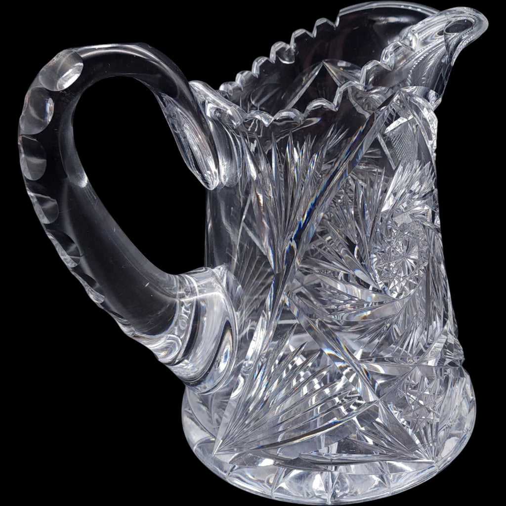 Antique American Brilliant Period Cut Glass Pitcher Pinwheel & Hobstar Pattern