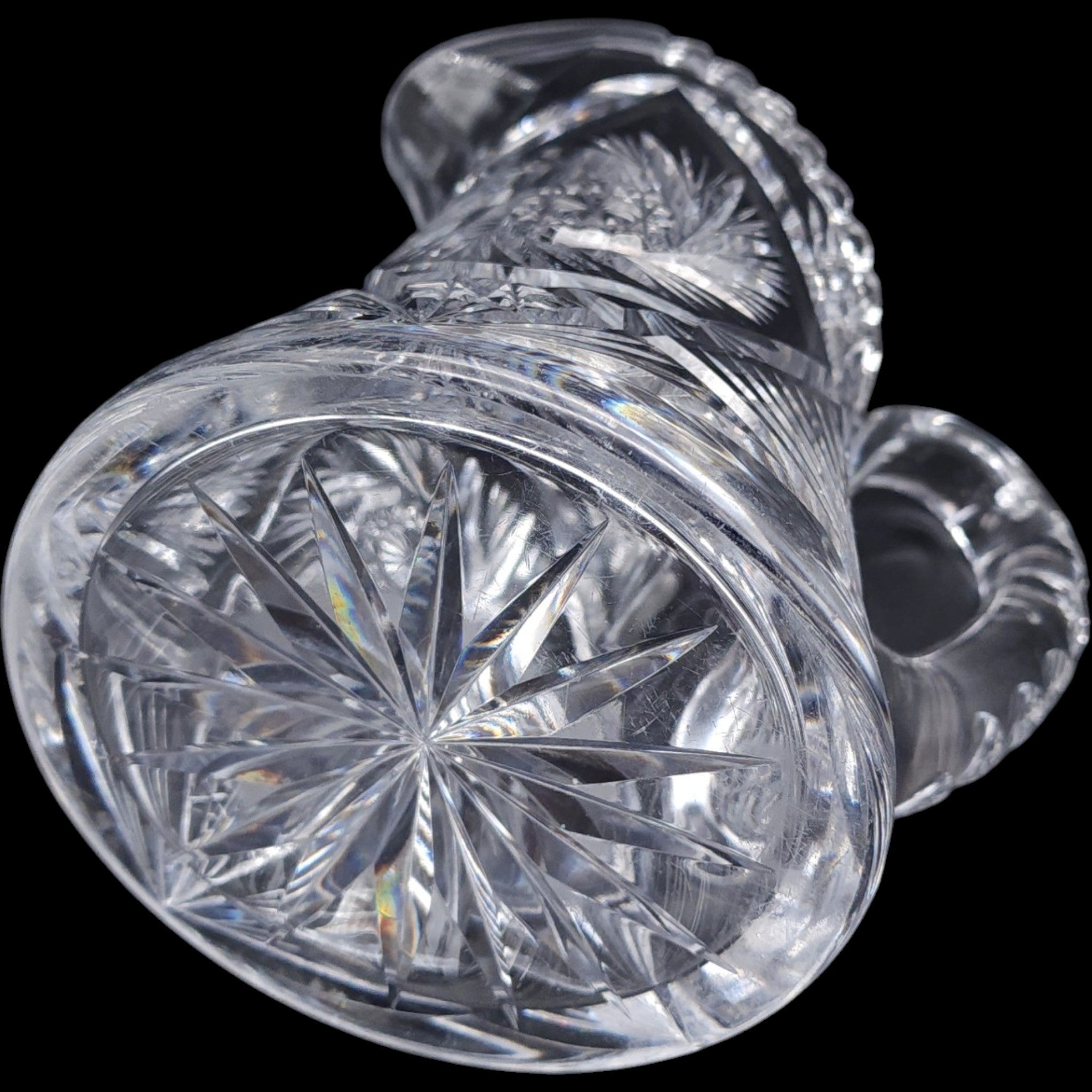 Antique American Brilliant Period Cut Glass Pitcher Pinwheel & Hobstar Pattern