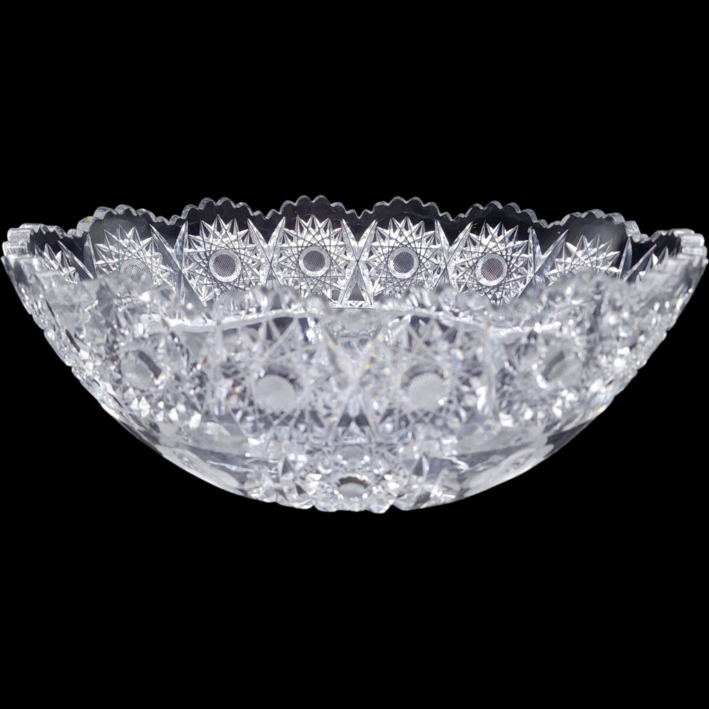 Antique American Brilliant Period Oval Cut Glass Bowl Rose & Hobstar