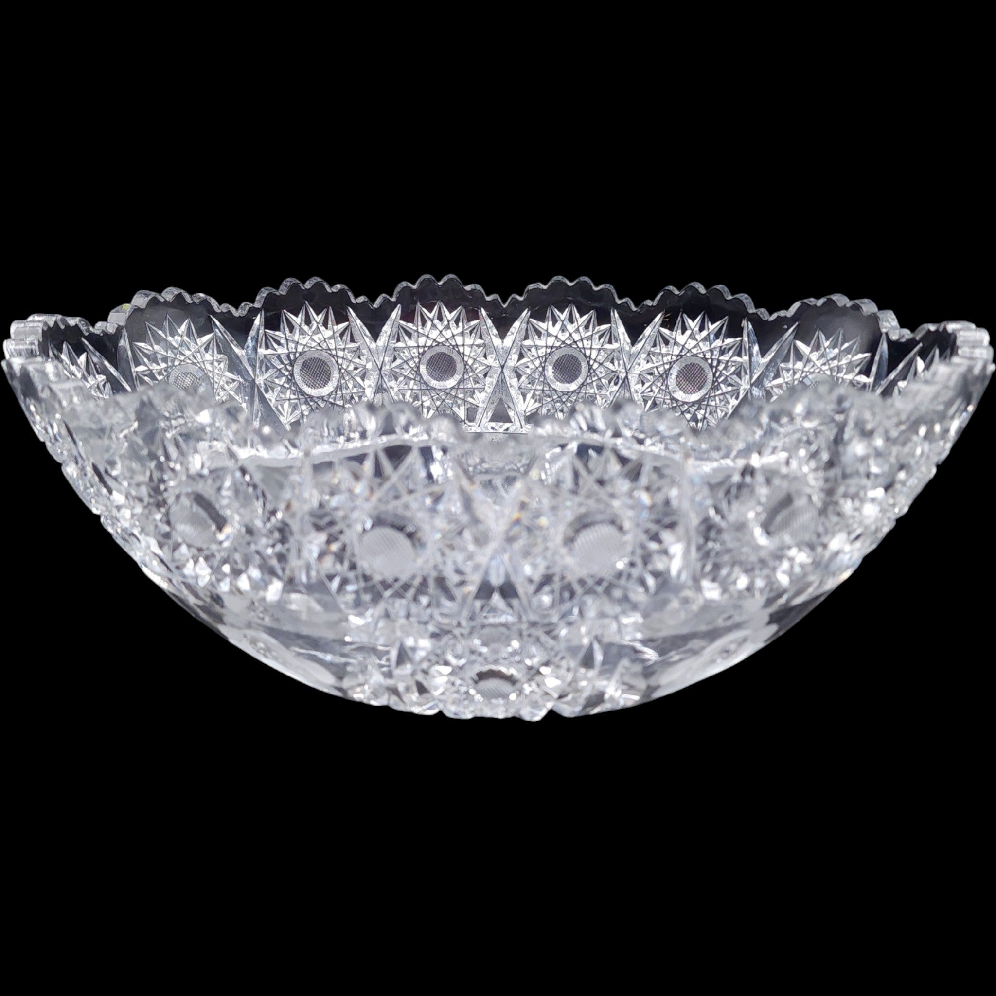Antique American Brilliant Period Oval Cut Glass Bowl Rose & Hobstar