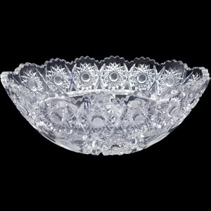 Antique American Brilliant Period Oval Cut Glass Bowl Rose & Hobstar