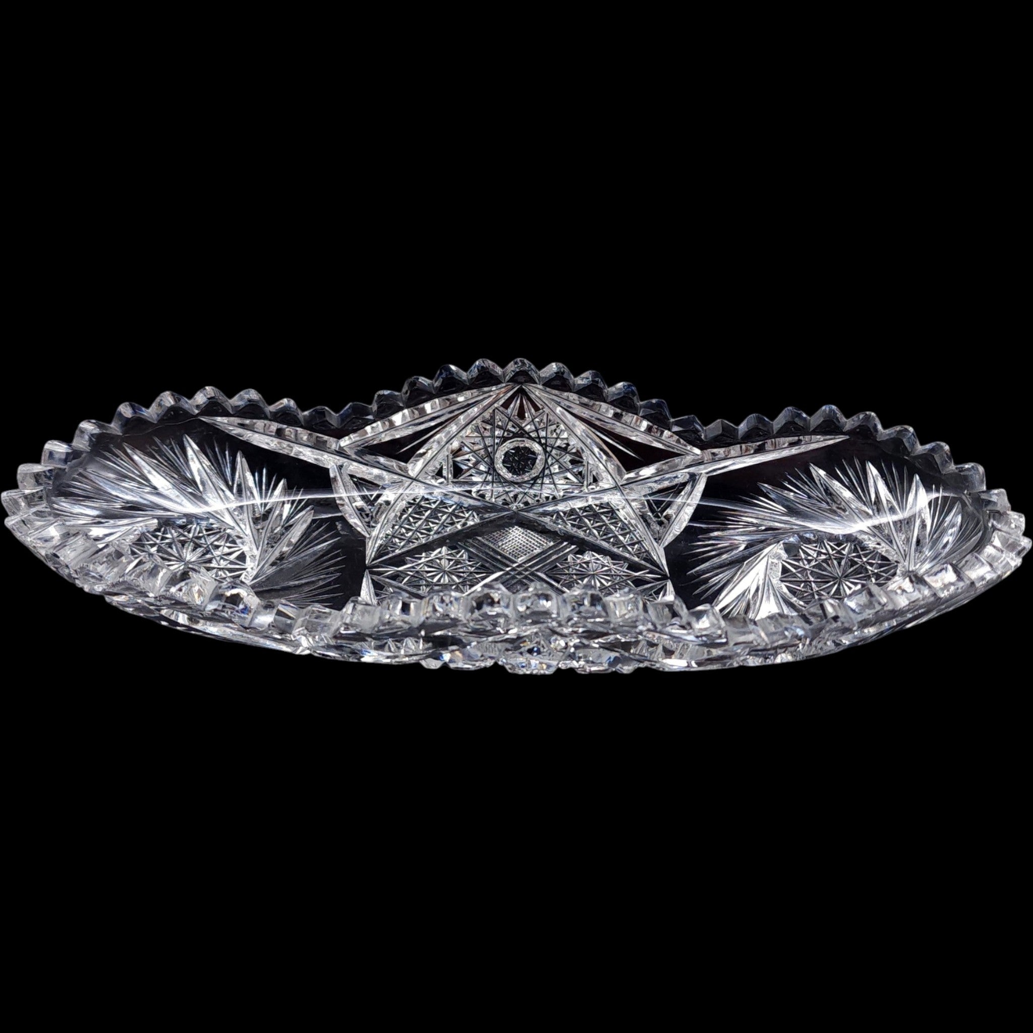 Antique American Brilliant Style Cut Crystal Oval Celery Dish Relish Tray Star Pattern