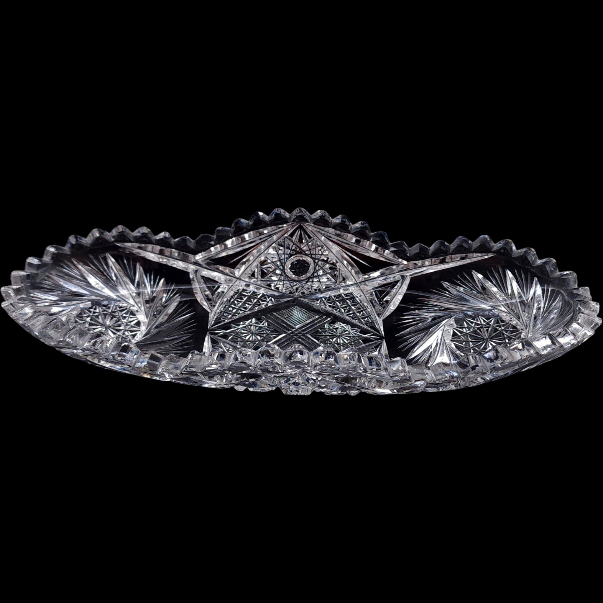 Antique American Brilliant Style Cut Crystal Oval Celery Dish Relish Tray Star Pattern