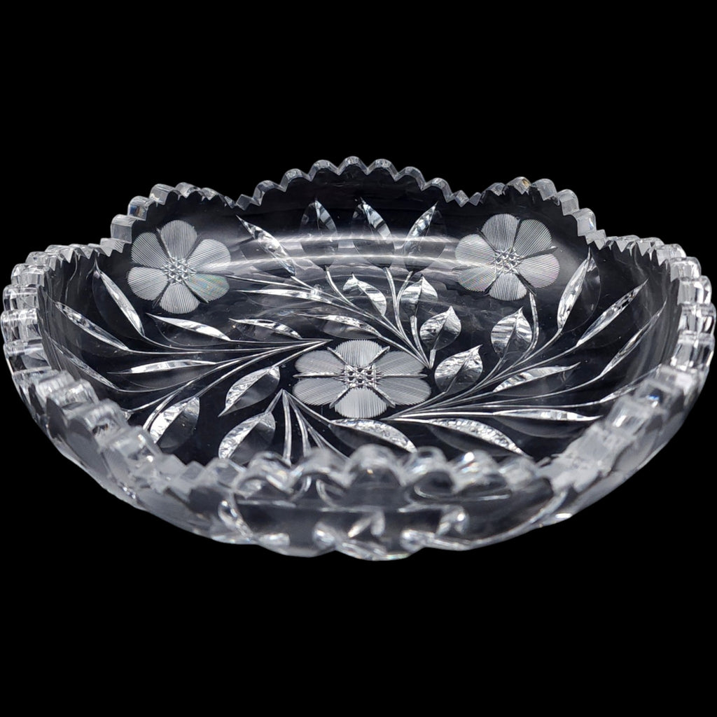 Antique American Floral Cut Glass Serving Bowl