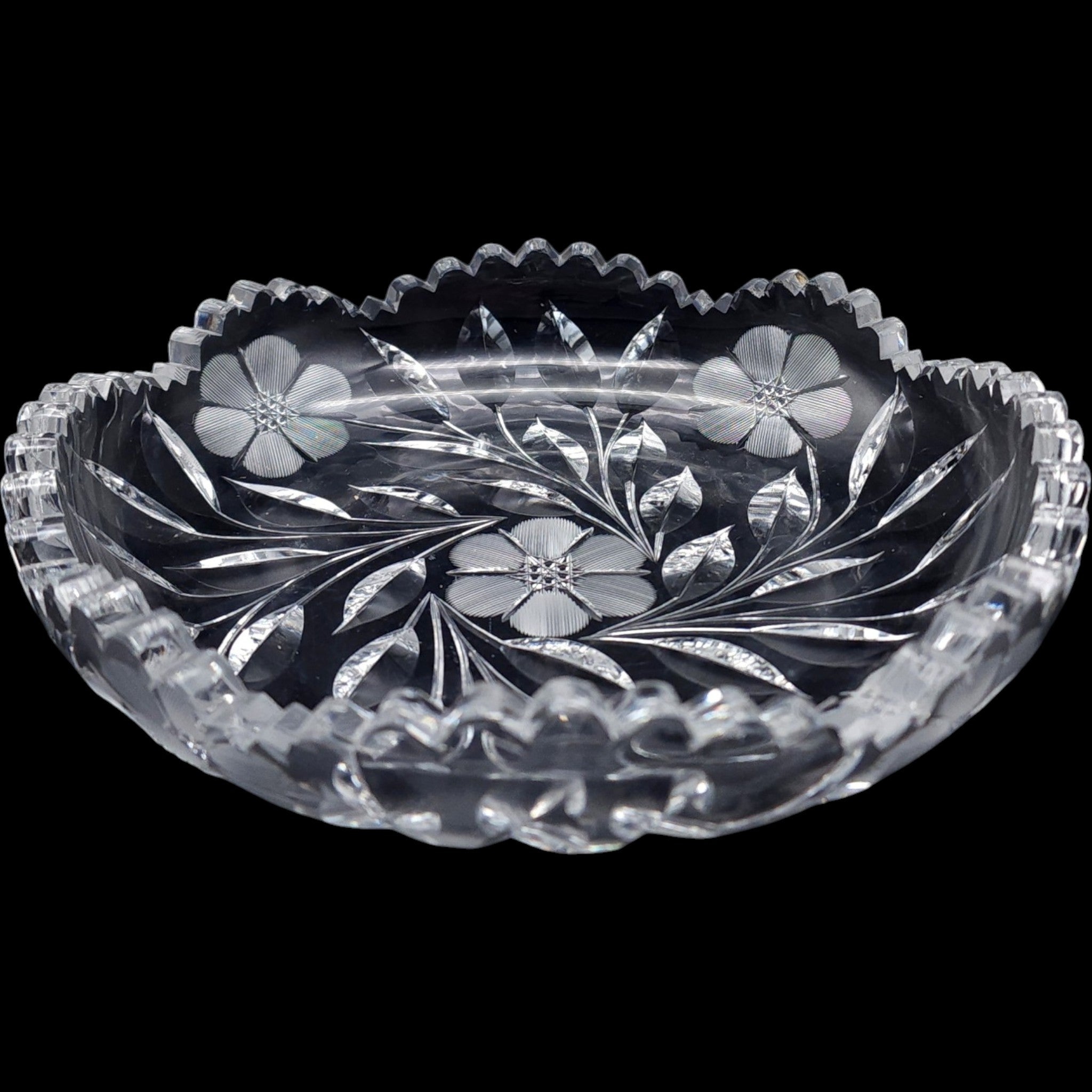 Antique American Floral Cut Glass Serving Bowl