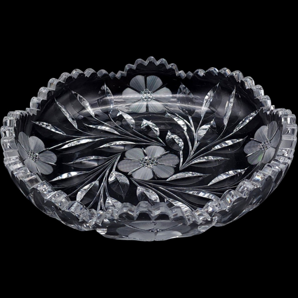 Antique American Floral Cut Glass Serving Bowl