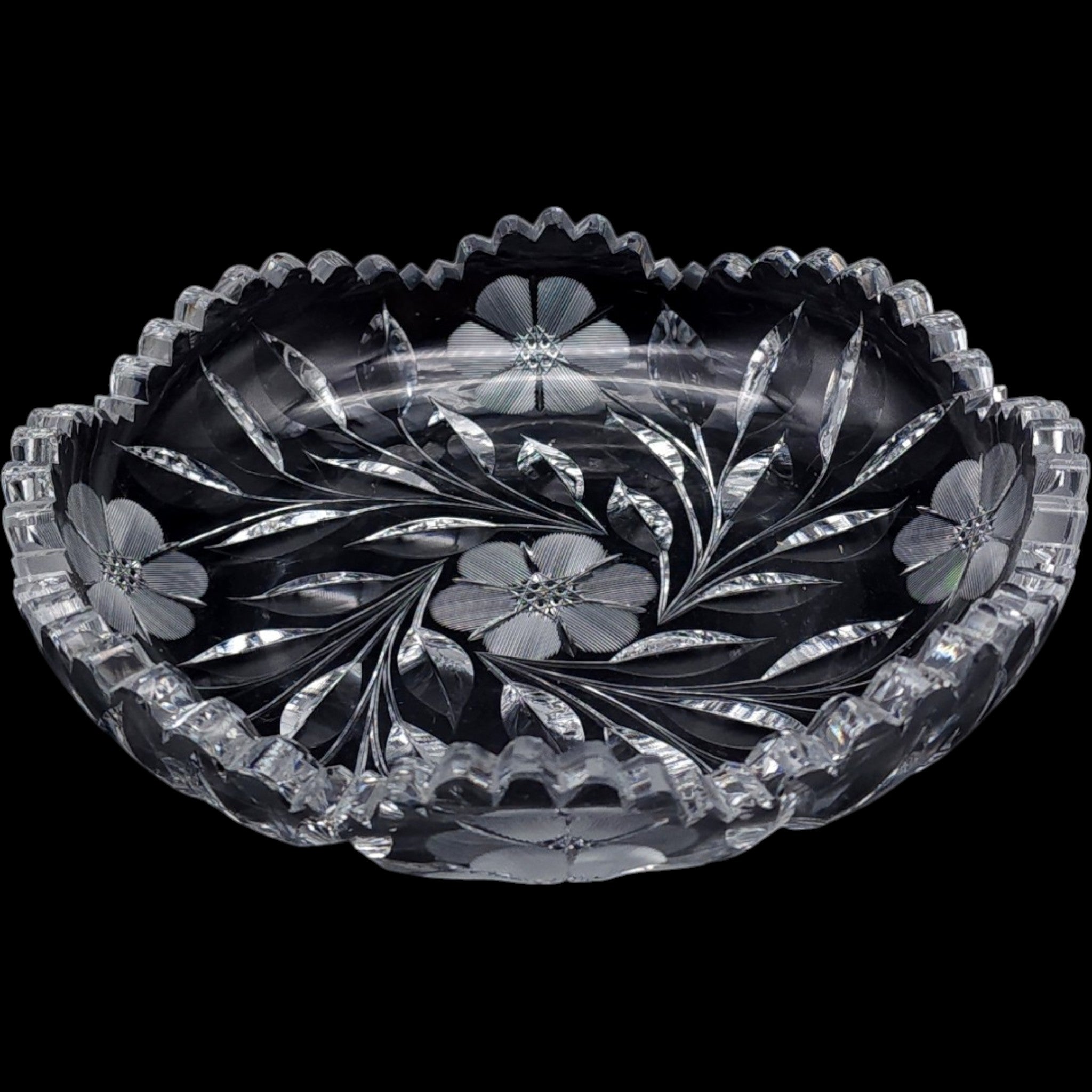 Antique American Floral Cut Glass Serving Bowl