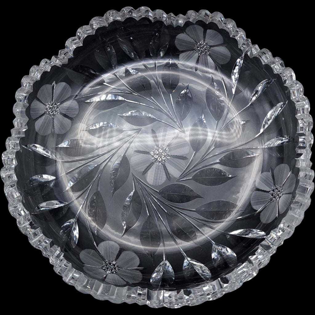 Antique American Floral Cut Glass Serving Bowl
