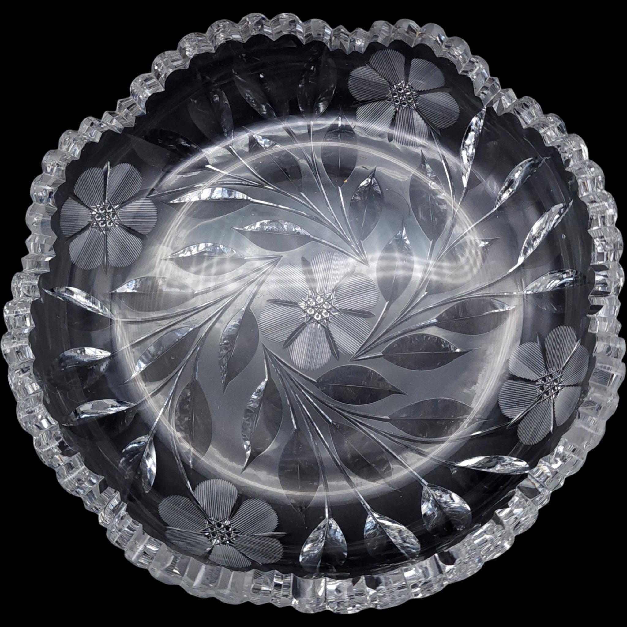 Antique American Floral Cut Glass Serving Bowl