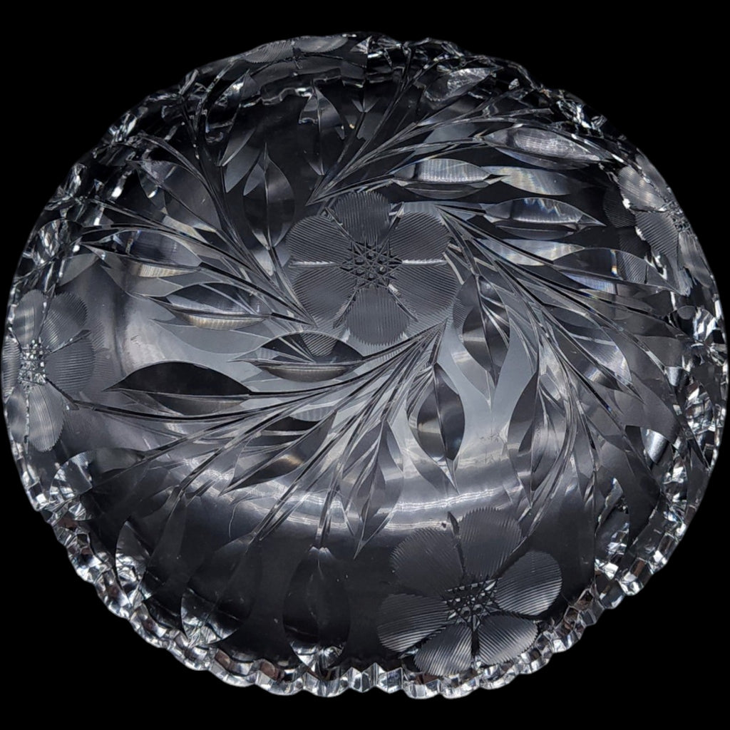 Antique American Floral Cut Glass Serving Bowl