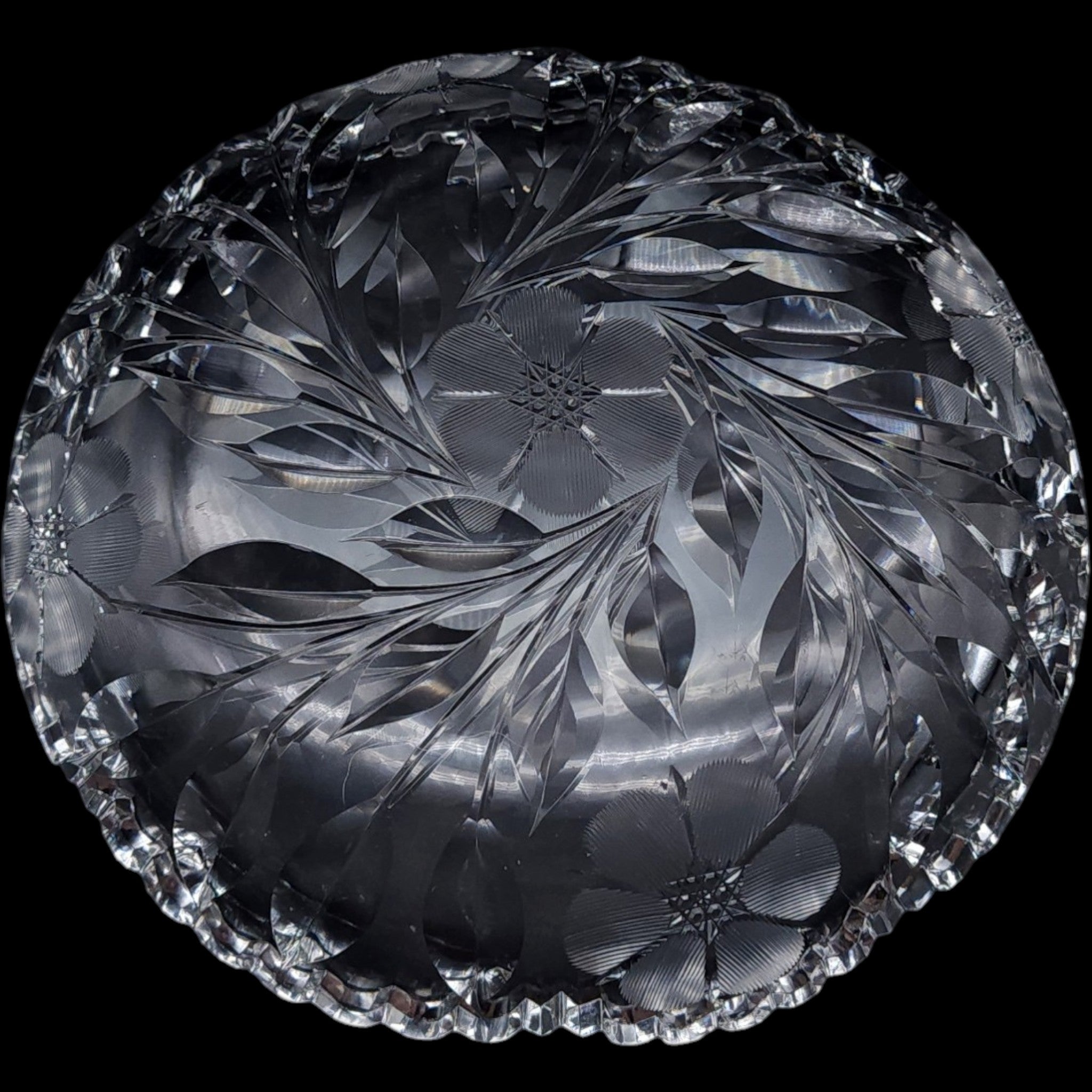 Antique American Floral Cut Glass Serving Bowl