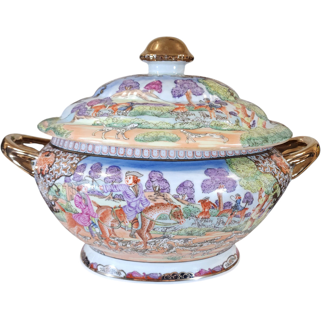 Antique Chinese Republic Period Rose Medallion Covered Tureen Qing Dynasty Style