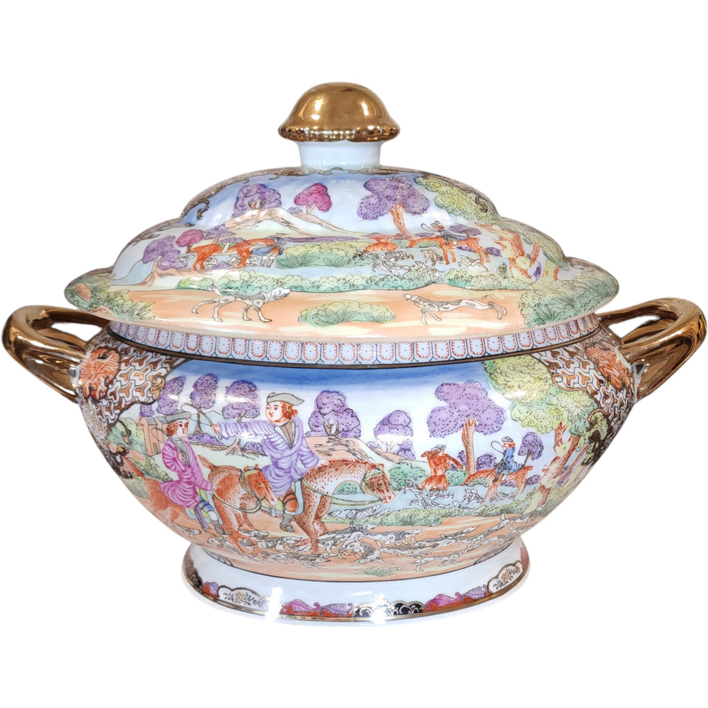 Antique Chinese Republic Period Rose Medallion Covered Tureen Qing Dynasty Style