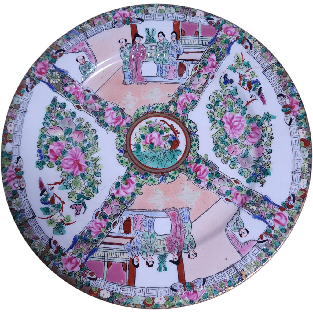 Antique Chinese Rose Medallion Porcelain Decorative Plate Hand-Painted Famille Rose AS-IS