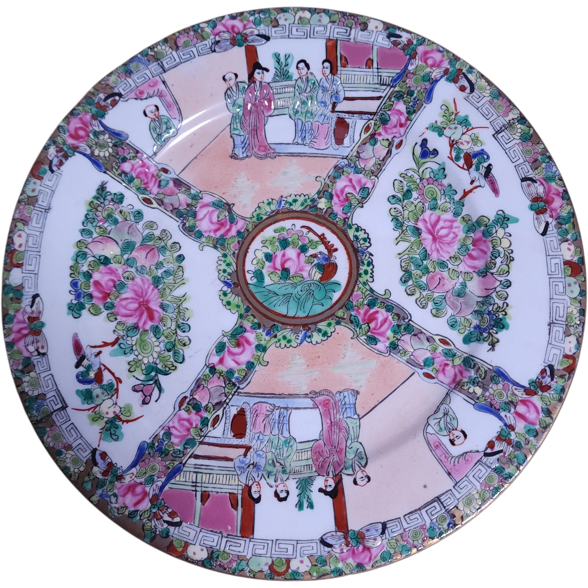 Antique Chinese Rose Medallion Porcelain Decorative Plate Hand-Painted Famille Rose AS-IS