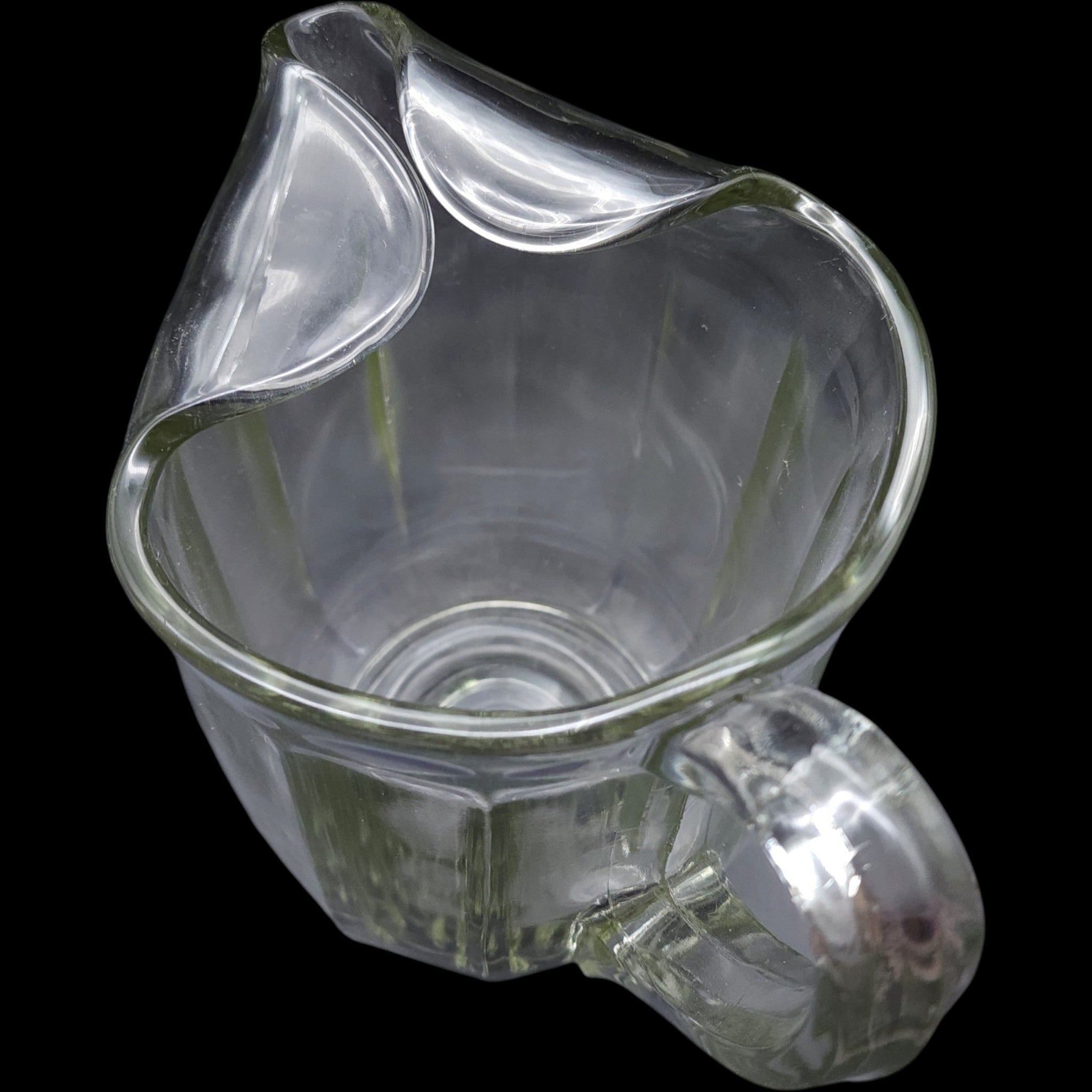Antique Clear Panel Glass Beverage Pitcher with Ice Lip