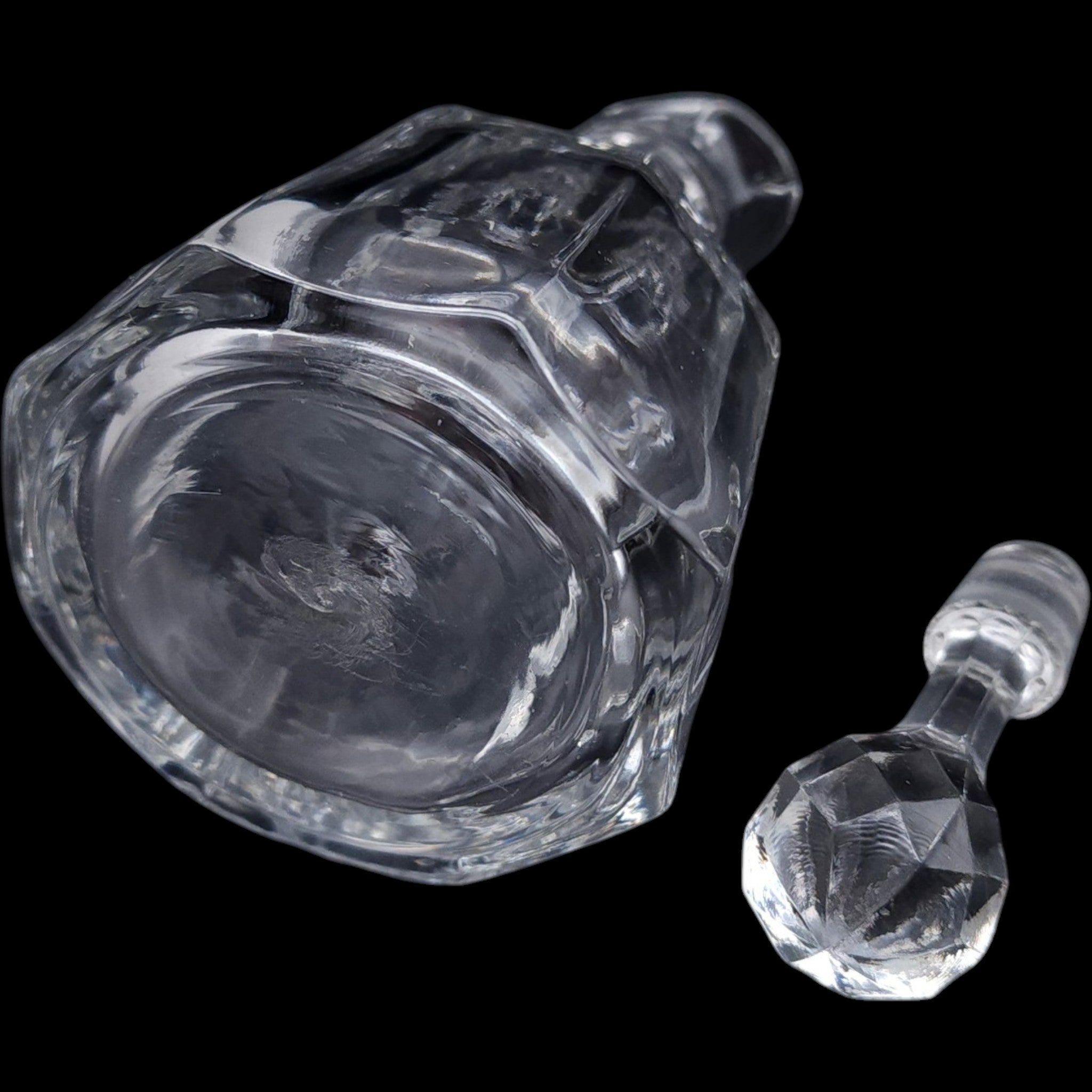 Antique Clear Panel Glass Oil and Vinegar Cruet with Diamond Cut Stopper