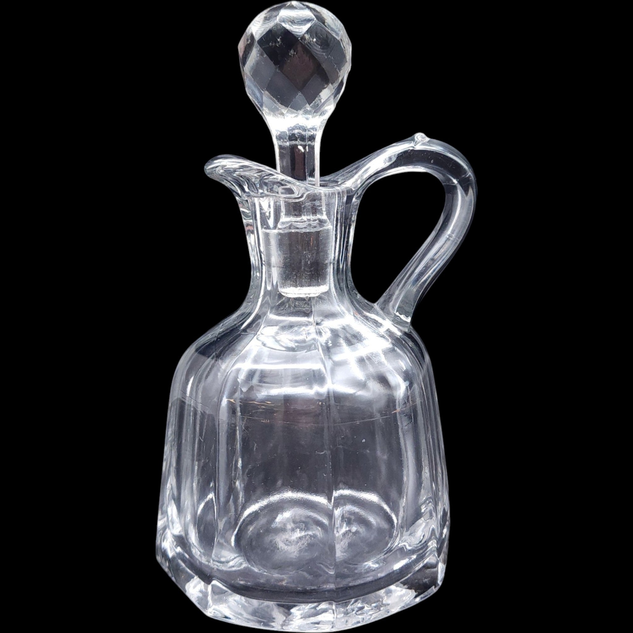 Antique Clear Panel Glass Oil and Vinegar Cruet with Diamond Cut Stopper
