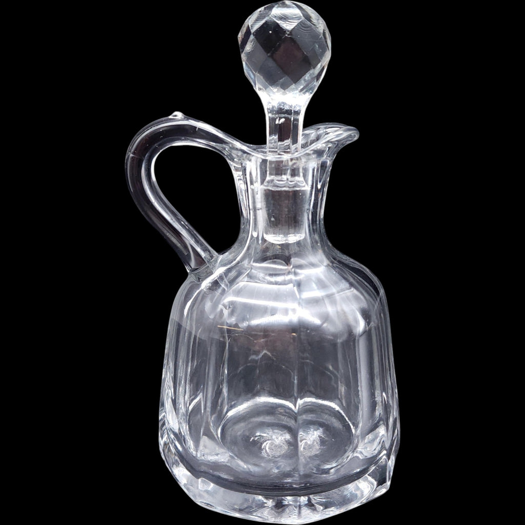 Antique Clear Panel Glass Oil and Vinegar Cruet with Diamond Cut Stopper
