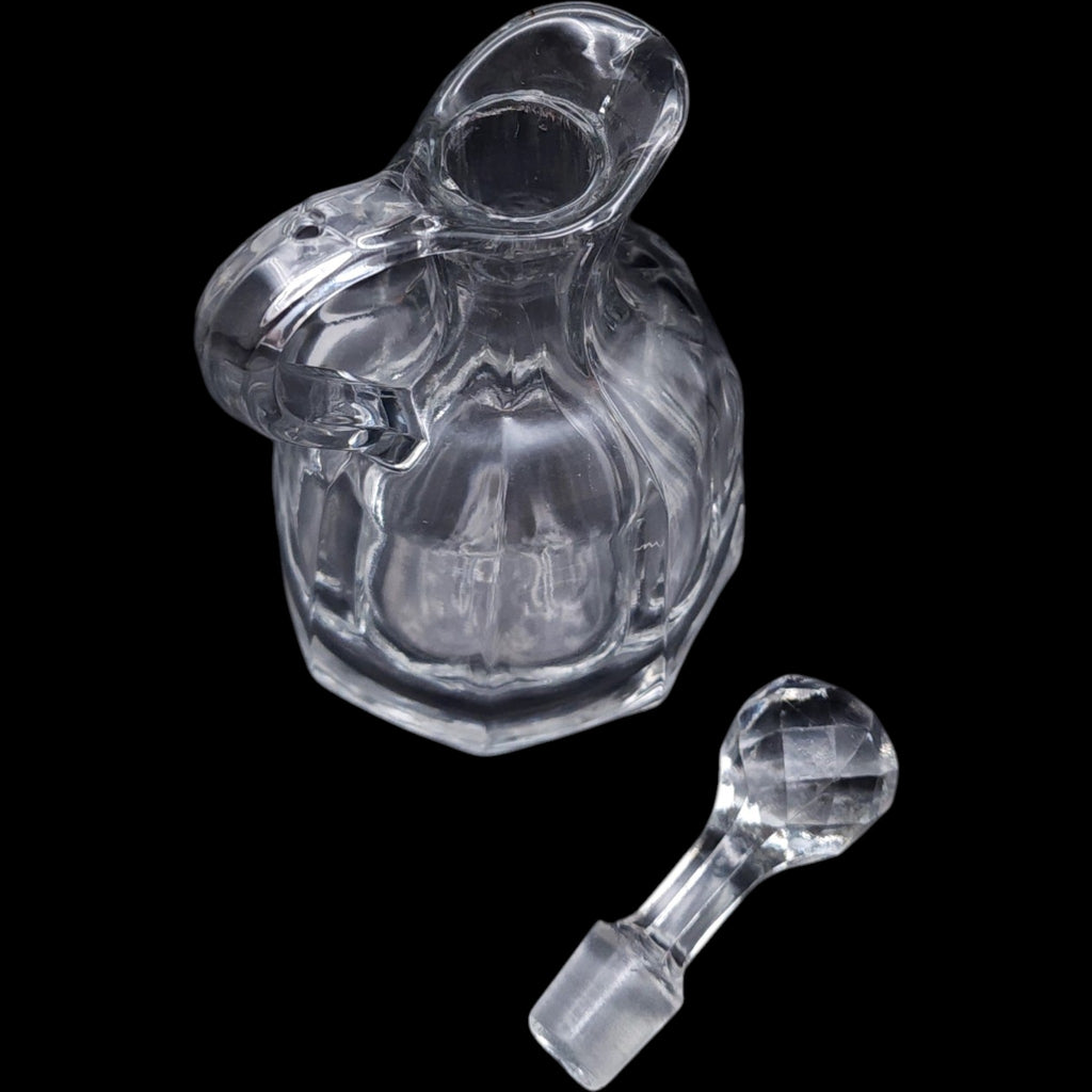 Antique Clear Panel Glass Oil and Vinegar Cruet with Diamond Cut Stopper
