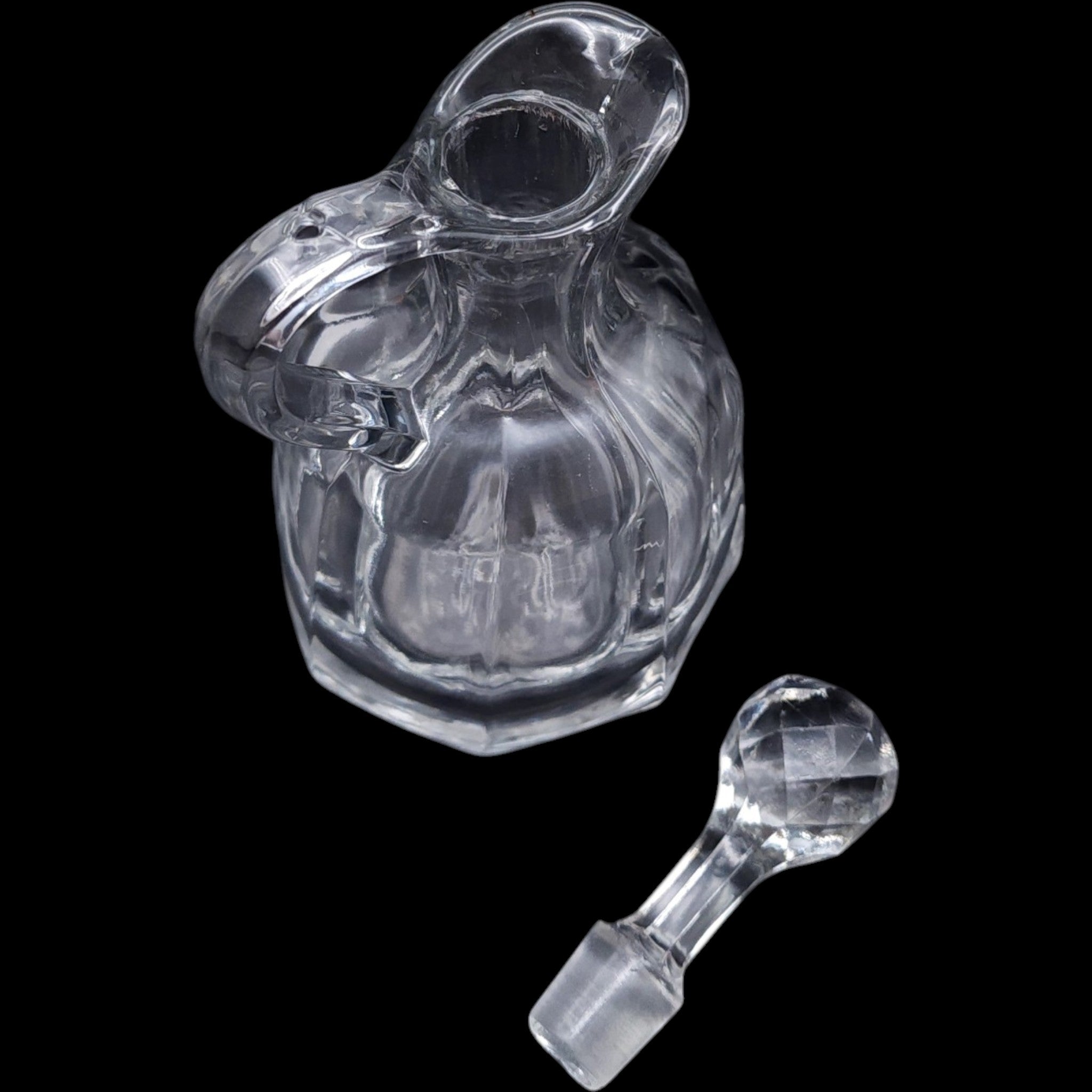 Antique Clear Panel Glass Oil and Vinegar Cruet with Diamond Cut Stopper