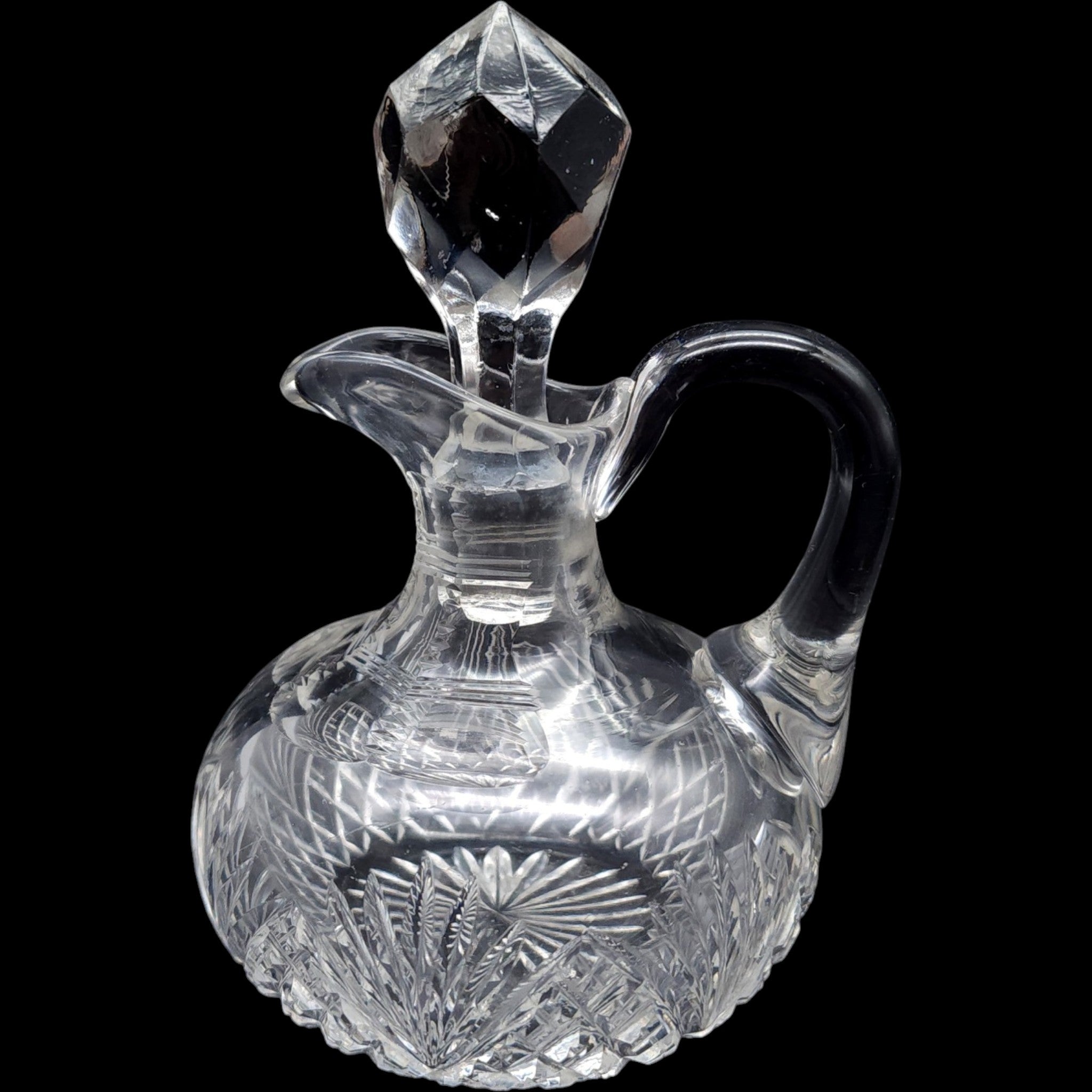 Antique Cut Glass Cruet Bottle with Faceted Stopper