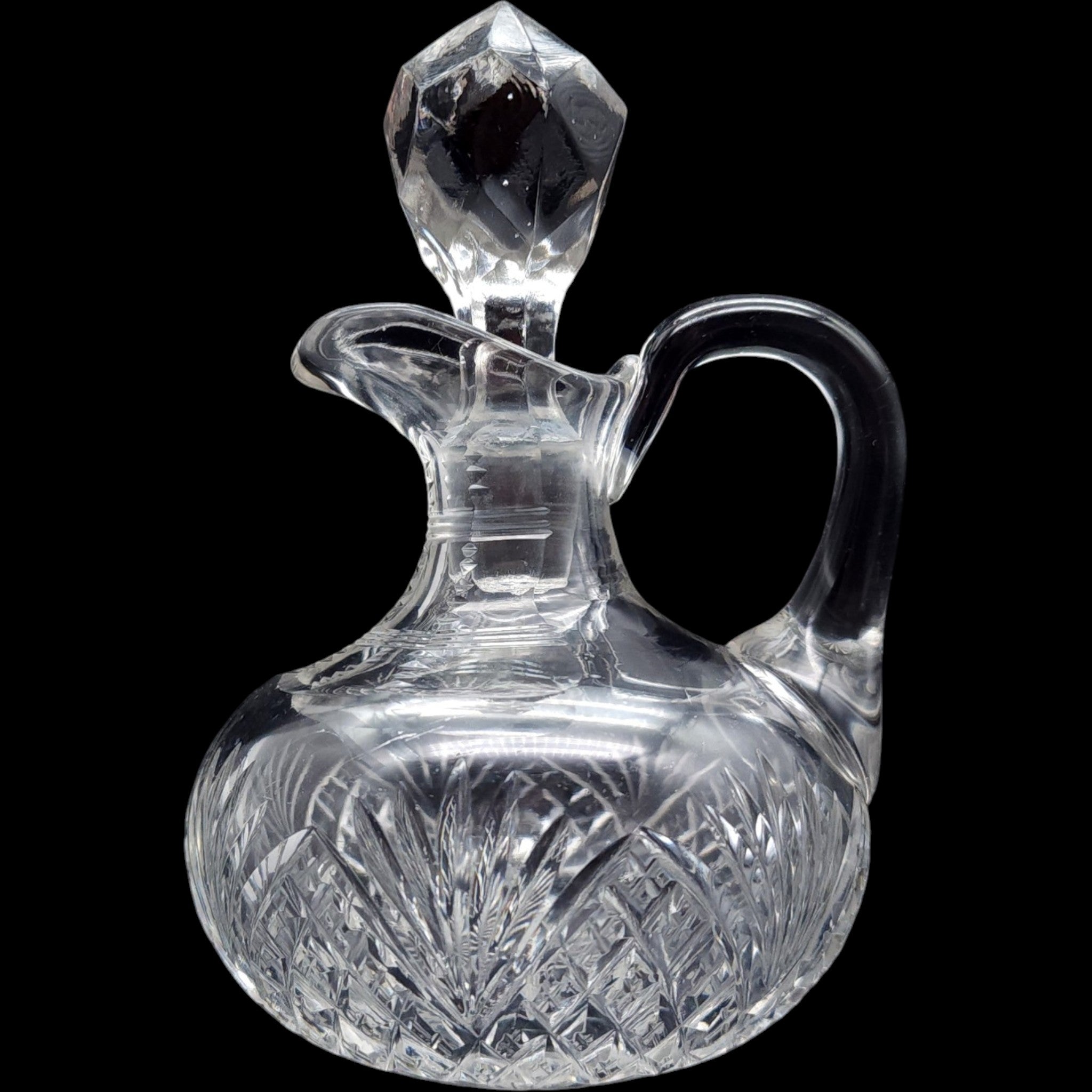 Antique Cut Glass Cruet Bottle with Faceted Stopper