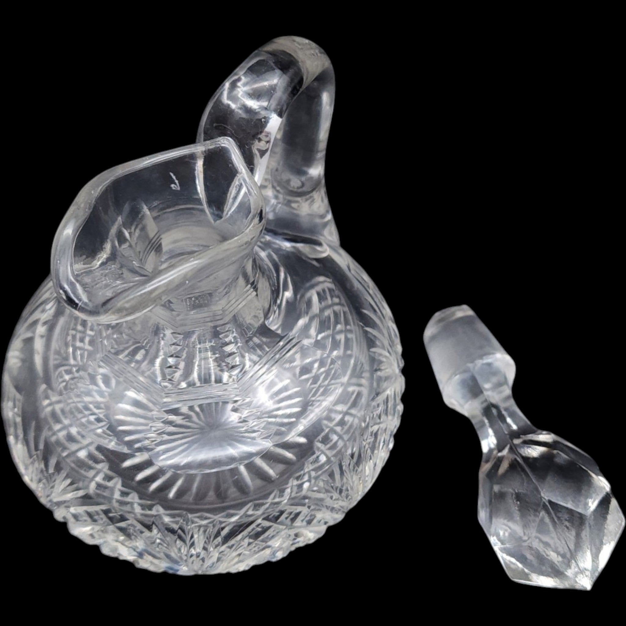 Antique Cut Glass Cruet Bottle with Faceted Stopper