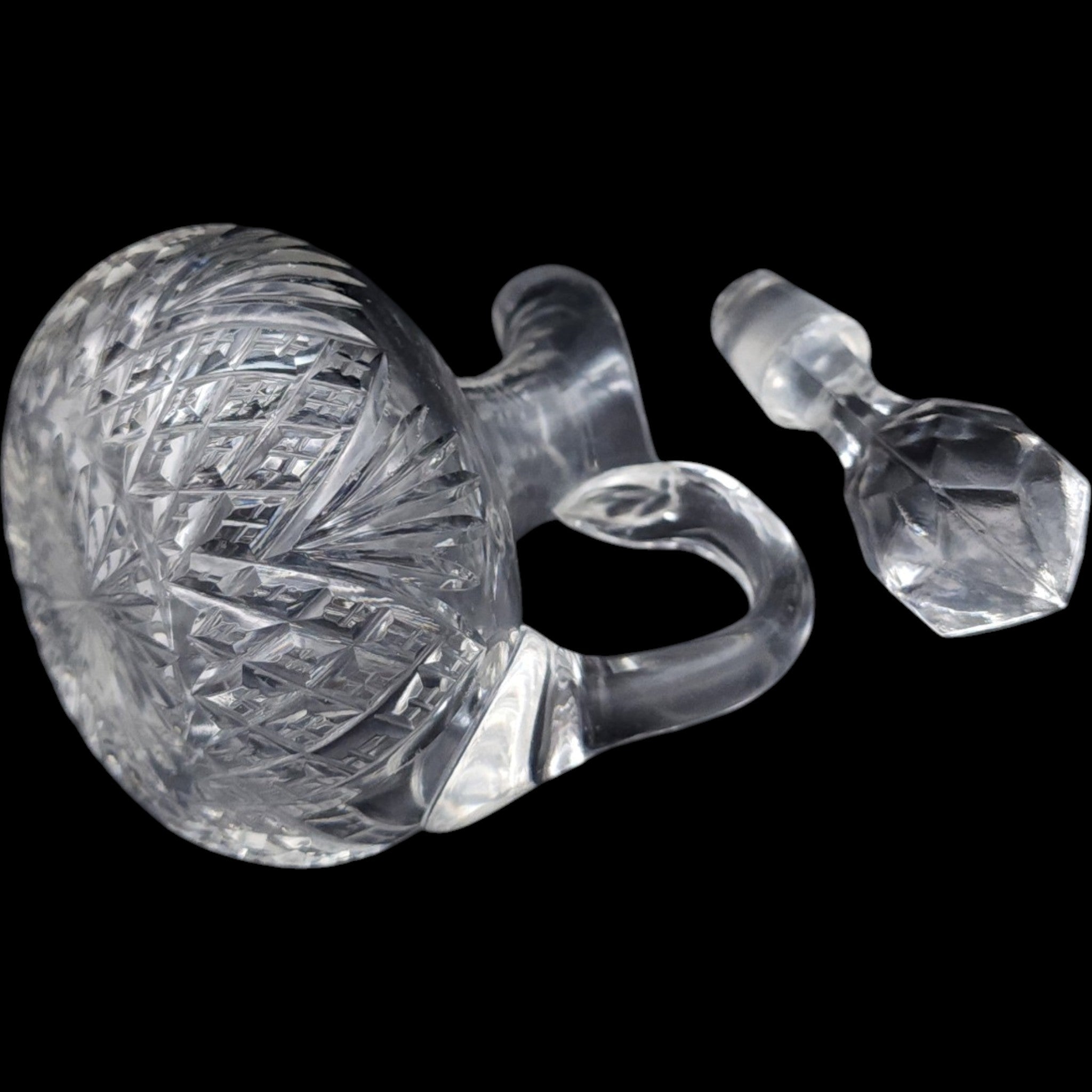 Antique Cut Glass Cruet Bottle with Faceted Stopper