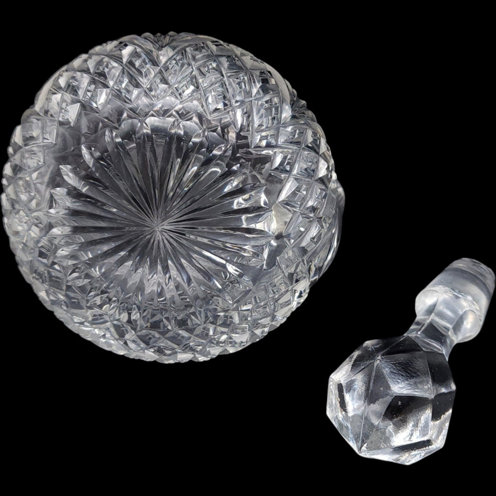 Antique Cut Glass Cruet Bottle with Faceted Stopper