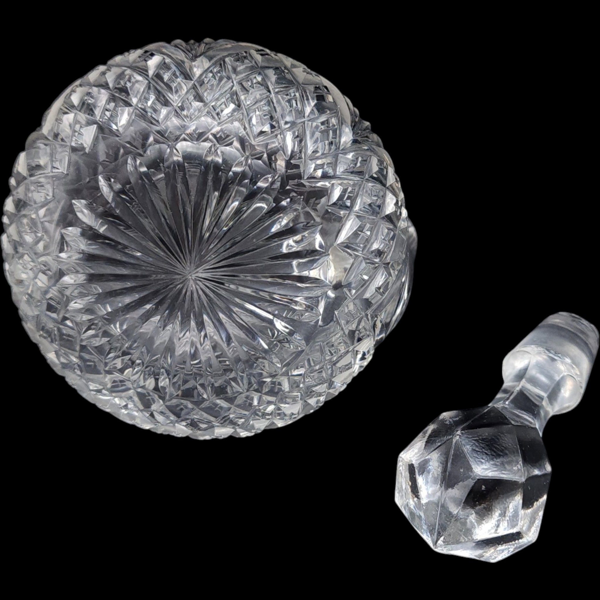 Antique Cut Glass Cruet Bottle with Faceted Stopper
