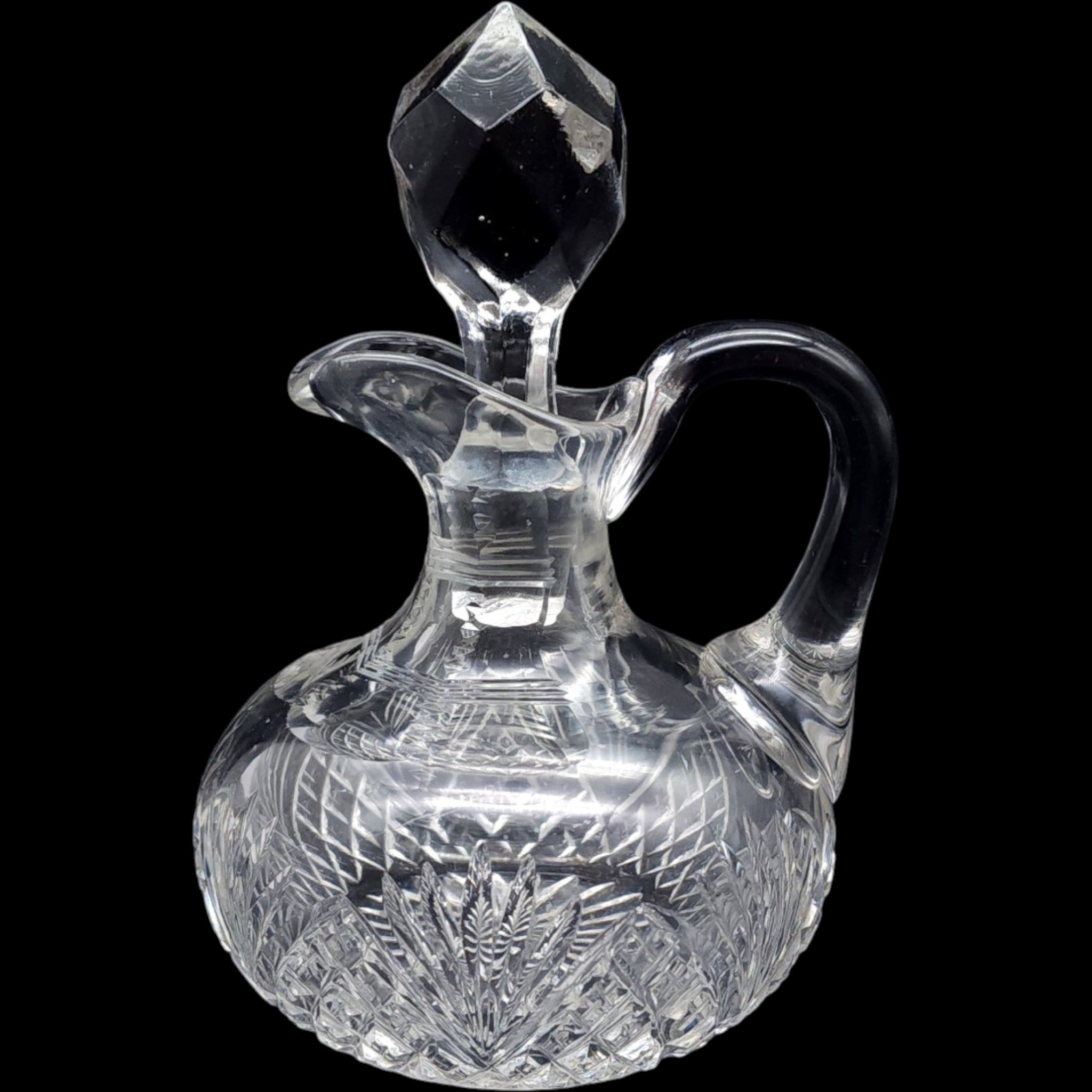 Antique Cut Glass Cruet Bottle with Faceted Stopper