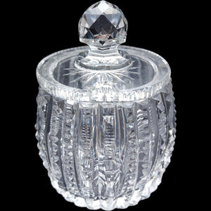 Antique Cut Glass Mustard Pot Lidded Spice Jar with Spoon Notch