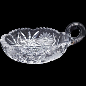 5" Antique Cut Glass Nappy Dish with Ring Handle American Brilliant Period
