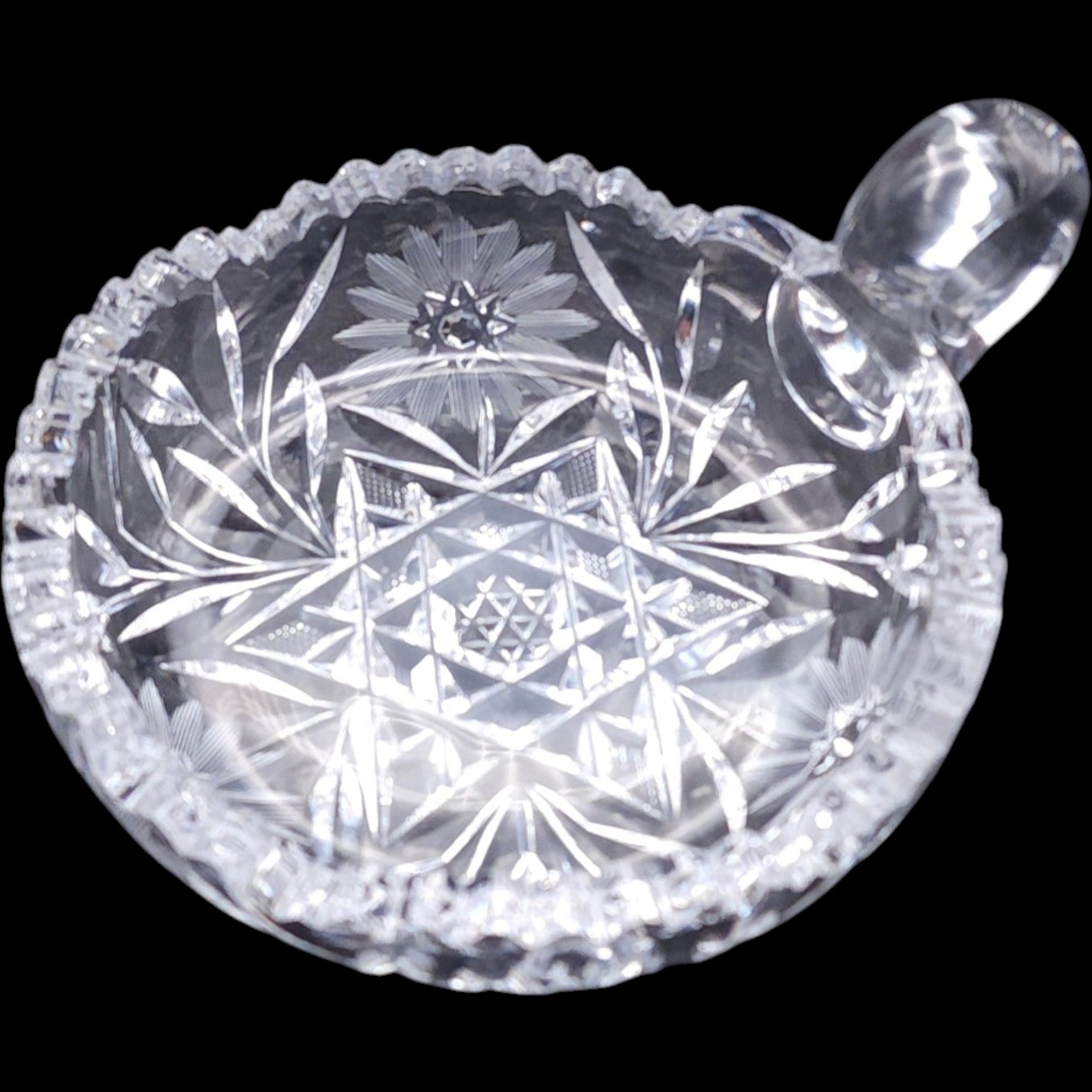 5" Antique Cut Glass Nappy Dish with Ring Handle American Brilliant Period